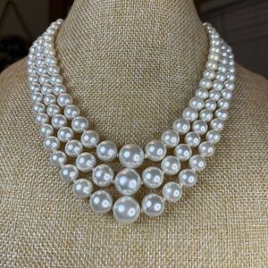 Vintage Japan Three Strand Faux Pearl Necklace